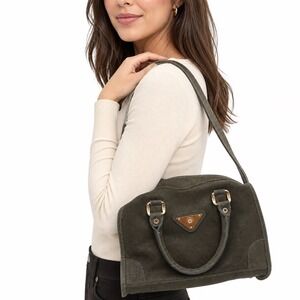 Verdi Satchel Bag Womens OS Olive Green Textured Gold Hardware Strap Good